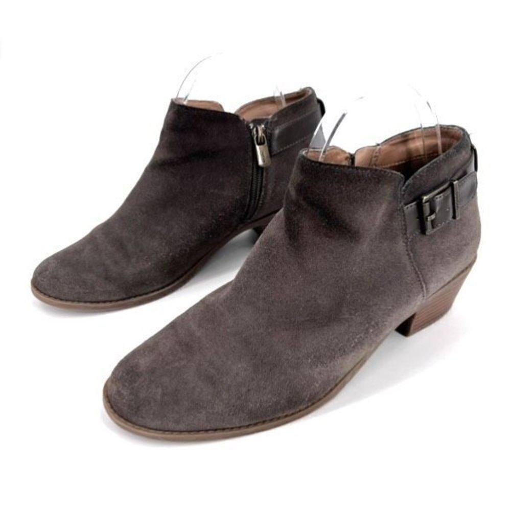 Vionic Women's Suede Leather Side Zip Buckle Slip-On Ankle Booties Taupe Size 8